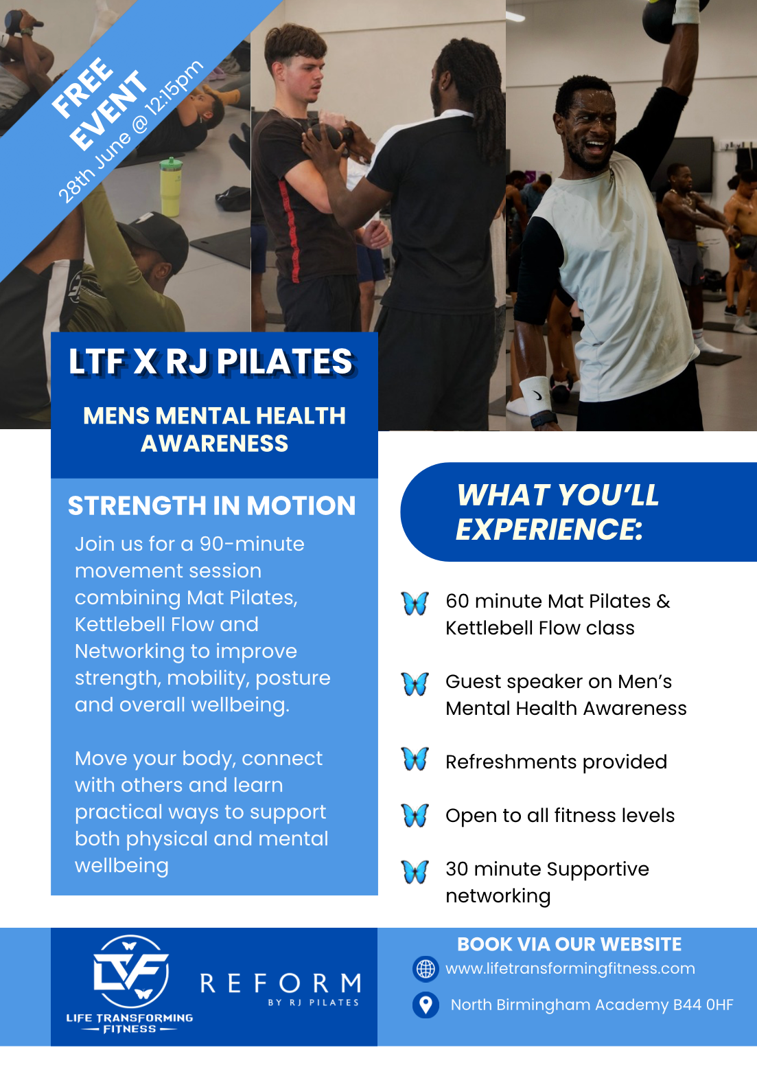 LTF x RJ Pilates - Men’s Mental Health Awareness Life Transforming Fitness CIC
