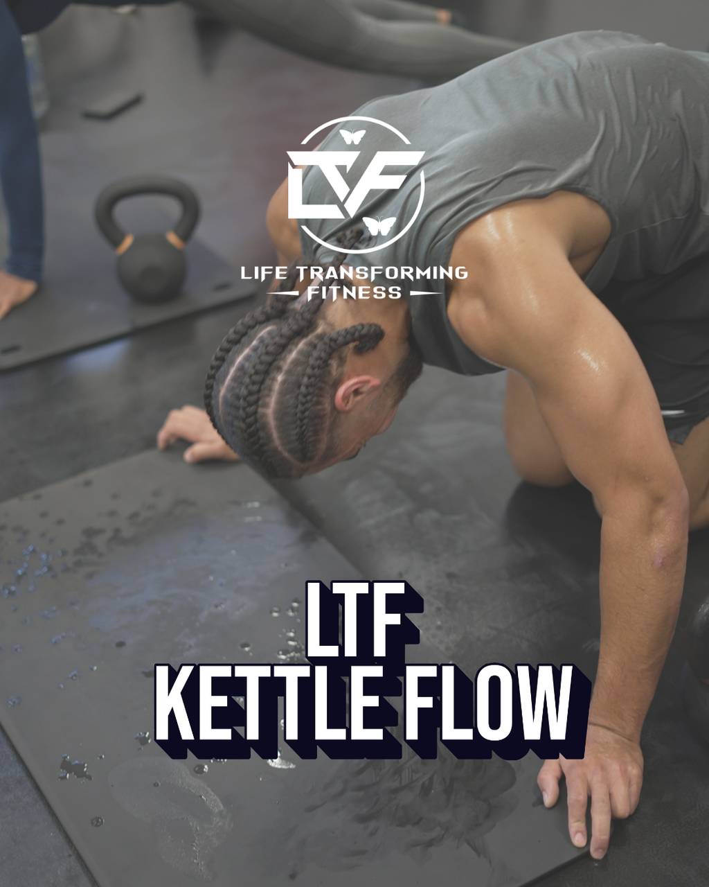 Kettlebell group fitness class at LTF showing Kettle Flow strength and mobility training
LTF kettlebell group workout during a Kettle Flow class.
Participants in an LTF Kettle Flow class performing kettlebell flow movements in a high energy group training session.